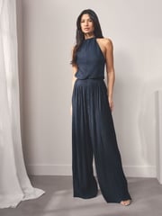 BOSS Blue Halterneck Pleated Jumpsuit - Image 1 of 5