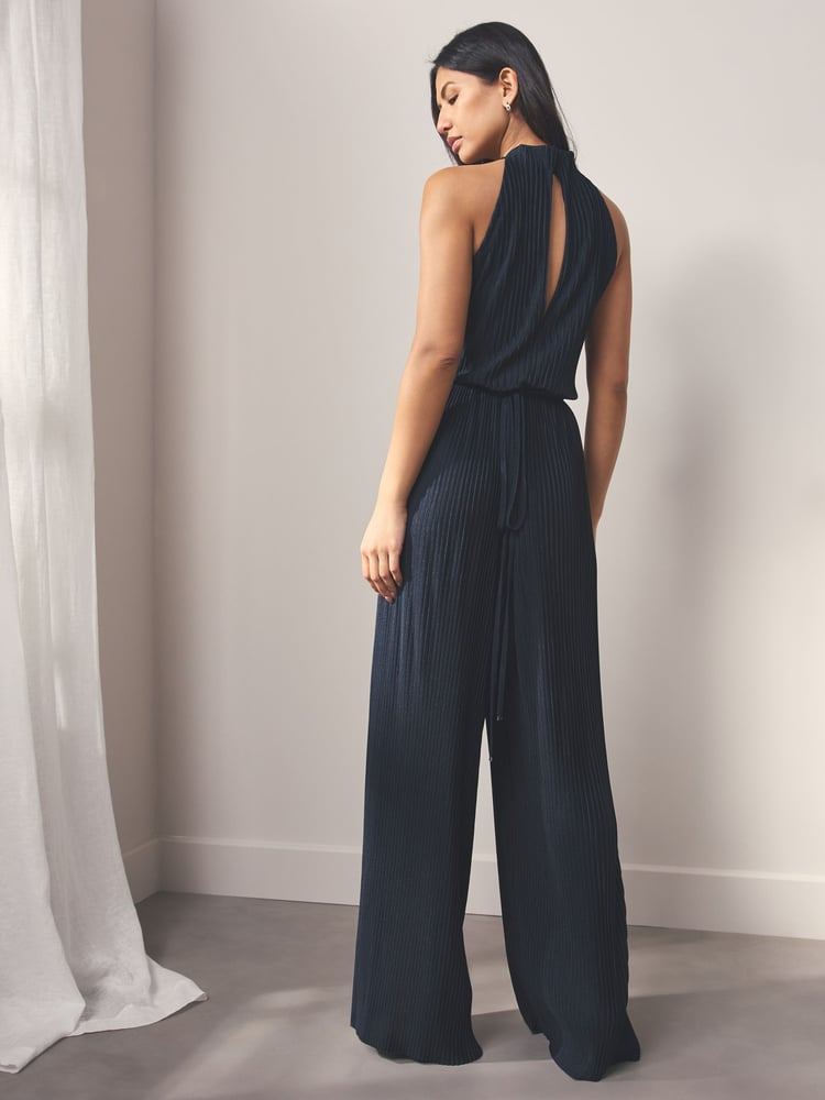 BOSS Blue Halterneck Pleated Jumpsuit - Image 2 of 5