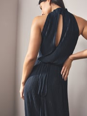 BOSS Blue Halterneck Pleated Jumpsuit - Image 4 of 5