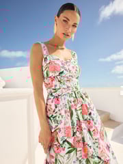 V&A I Love & Roses Ivory Floral Printed Cami Midi Dress With Linen - Image 2 of 4