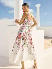 V&A I Love & Roses Ivory Floral Printed Cami Midi Dress With Linen - Image 3 of 4
