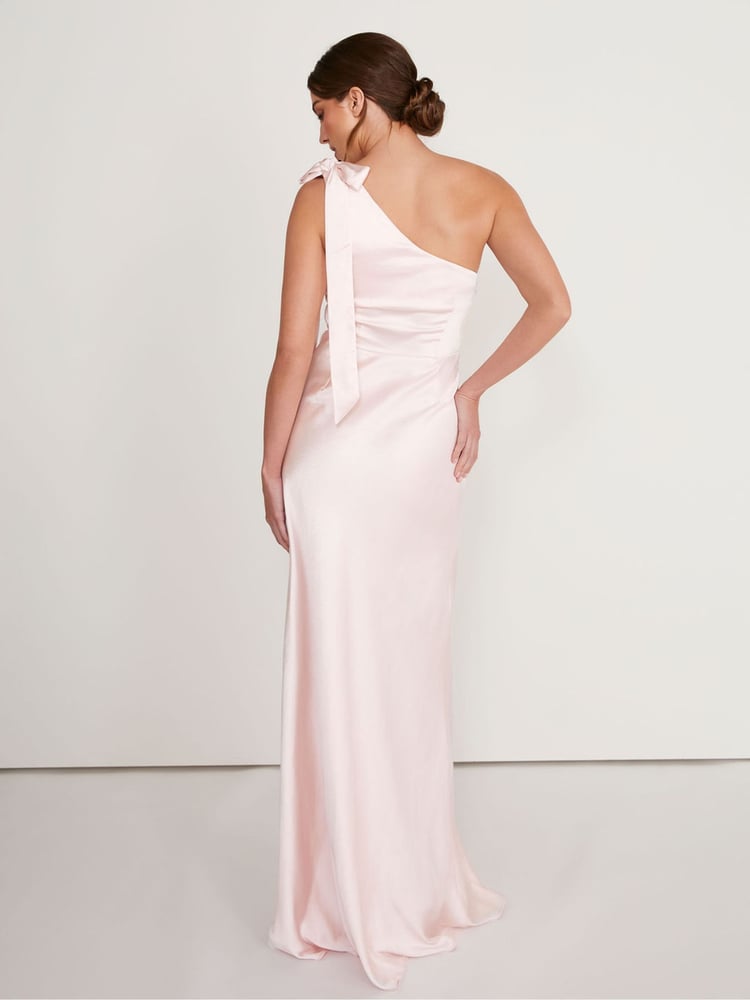 Six Stories Pink Bow One Shoulder Satin Bridesmaid Dress - Image 2 of 6