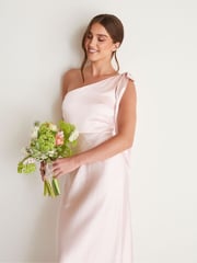 Six Stories Pink Bow One Shoulder Satin Bridesmaid Dress - Image 3 of 6