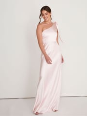 Six Stories Pink Bow One Shoulder Satin Bridesmaid Dress - Image 5 of 6