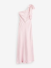 Six Stories Pink Bow One Shoulder Satin Bridesmaid Dress - Image 6 of 6