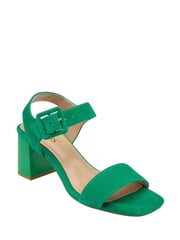Lotus Green Suede Heeled Sandals - Image 1 of 4