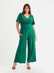 Scarlett & Jo Green Solid Wrap Lounge Jumpsuit - Image 1 of 4