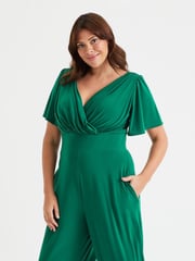 Scarlett & Jo Green Solid Wrap Lounge Jumpsuit - Image 2 of 4