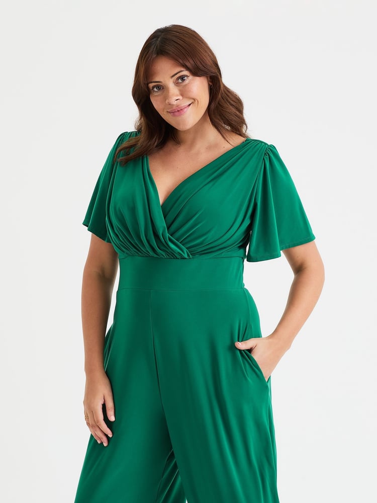 Scarlett & Jo Green Solid Wrap Lounge Jumpsuit - Image 2 of 4