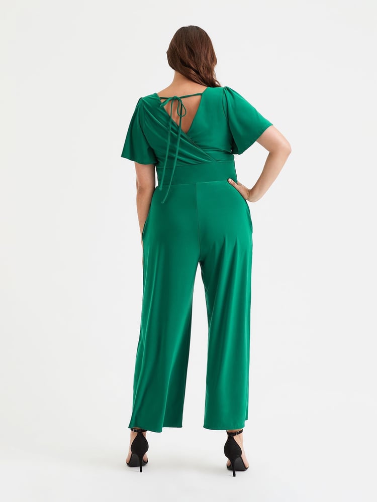 Scarlett & Jo Green Solid Wrap Lounge Jumpsuit - Image 4 of 4