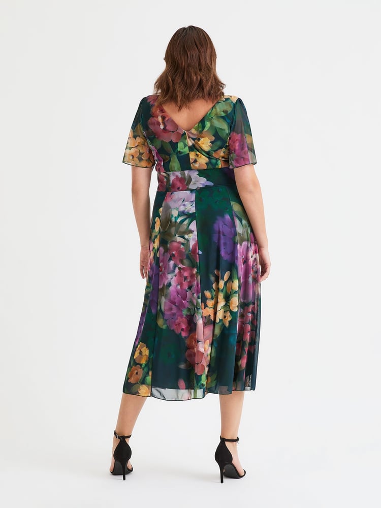 Scarlett & Jo Green Victoria Angel Sleeve Mesh Midi long Dress - Image 4 of 4