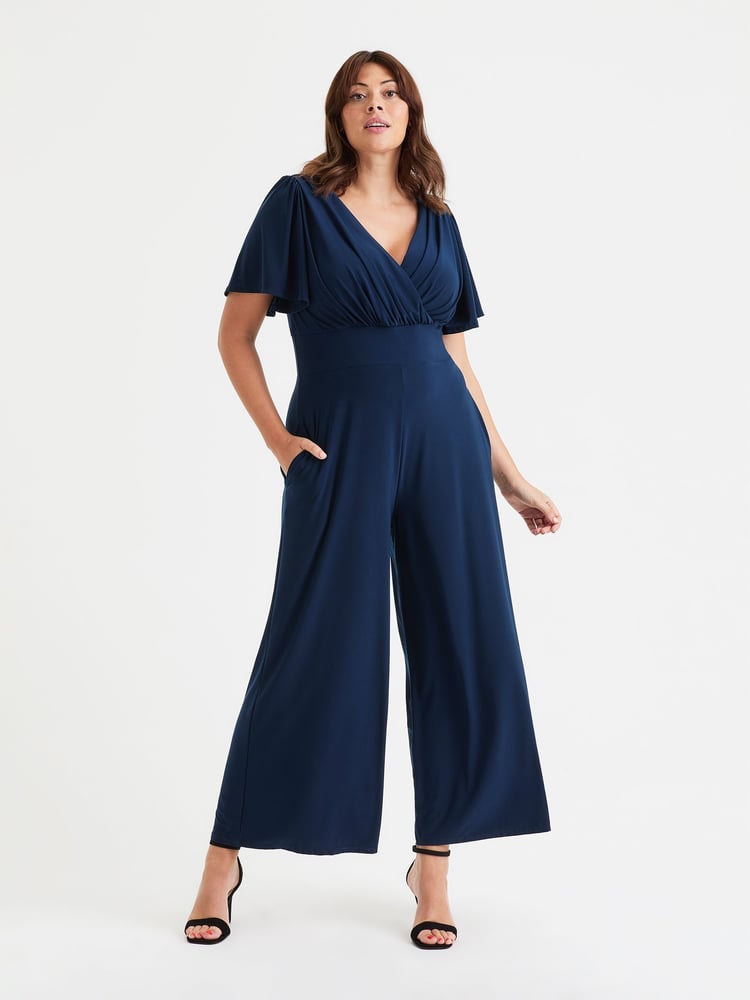 Scarlett & Jo Blue Solid Wrap Lounge Jumpsuit - Image 1 of 4
