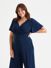 Scarlett & Jo Blue Solid Wrap Lounge Jumpsuit - Image 2 of 4
