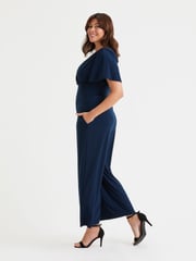 Scarlett & Jo Blue Solid Wrap Lounge Jumpsuit - Image 3 of 4