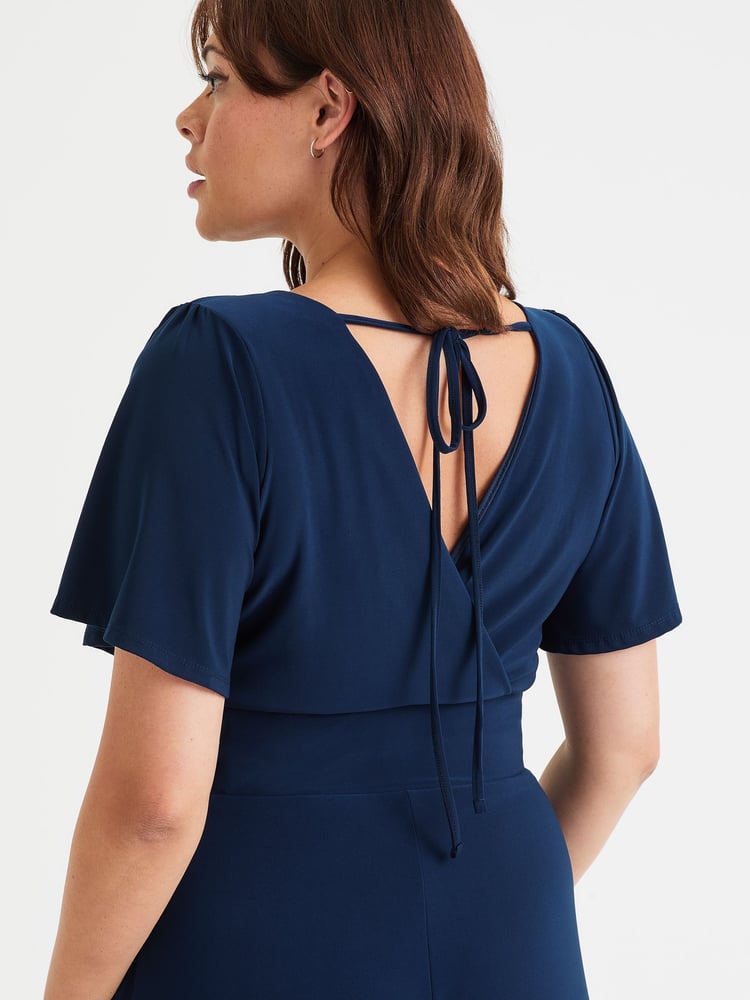 Scarlett & Jo Blue Solid Wrap Lounge Jumpsuit - Image 4 of 4