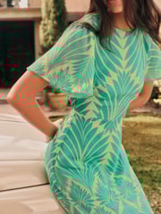 Friends Like These Green Geo Short Sleeve Chiffon Tiered Maxi Dress - Image 2 of 5