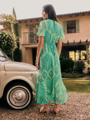 Friends Like These Green Geo Short Sleeve Chiffon Tiered Maxi Dress - Image 4 of 5