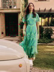 Friends Like These Green Geo Short Sleeve Chiffon Tiered Maxi Dress - Image 5 of 5