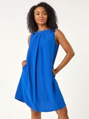 Roman Blue Hotfix Trim Detail Gathered Dress - Image 1 of 5