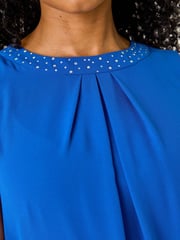 Roman Blue Hotfix Trim Detail Gathered Dress - Image 5 of 5