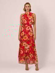 Adrianna Papell Red Ruffle Chiffon Ankle Dress - Image 2 of 7