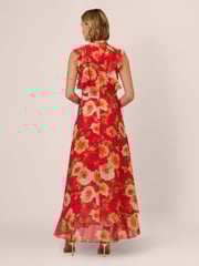 Adrianna Papell Red Ruffle Chiffon Ankle Dress - Image 3 of 7