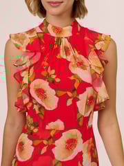 Adrianna Papell Red Ruffle Chiffon Ankle Dress - Image 4 of 7