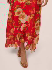 Adrianna Papell Red Ruffle Chiffon Ankle Dress - Image 5 of 7