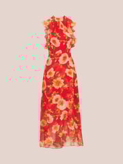 Adrianna Papell Red Ruffle Chiffon Ankle Dress - Image 7 of 7