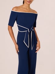 Adrianna Papell Blue Knit Crepe Tie Jumpsuit - Image 2 of 6