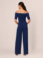 Adrianna Papell Blue Knit Crepe Tie Jumpsuit - Image 3 of 6