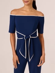 Adrianna Papell Blue Knit Crepe Tie Jumpsuit - Image 5 of 6