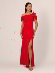 Adrianna Papell Red Asymmetrical Knit Crepe Gown - Image 1 of 7