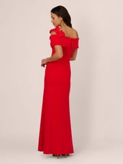 Adrianna Papell Red Asymmetrical Knit Crepe Gown - Image 2 of 7