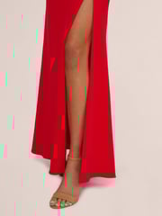 Adrianna Papell Red Asymmetrical Knit Crepe Gown - Image 4 of 7