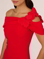 Adrianna Papell Red Asymmetrical Knit Crepe Gown - Image 5 of 7