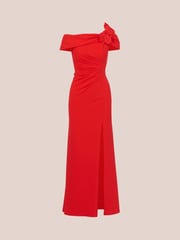 Adrianna Papell Red Asymmetrical Knit Crepe Gown - Image 6 of 7
