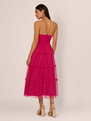 Adrianna by Adrianna Papell Pink Knit And Mesh Halter Dress - Image 5 of 7