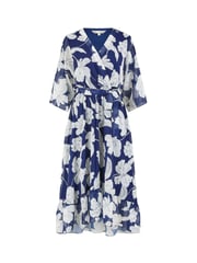 Yumi Blue Mesh Bird And Floral Print Midi Dress With Ruffles - Image 5 of 5