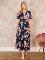 Yumi Blue Floral Mesh Tiered Maxi Dress - Image 2 of 5