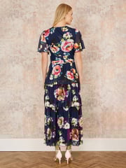 Yumi Blue Floral Mesh Tiered Maxi Dress - Image 3 of 5