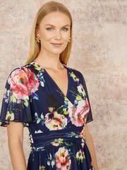 Yumi Blue Floral Mesh Tiered Maxi Dress - Image 4 of 5