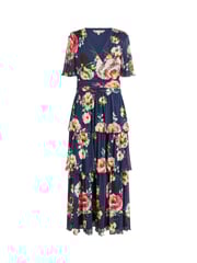 Yumi Blue Floral Mesh Tiered Maxi Dress - Image 5 of 5