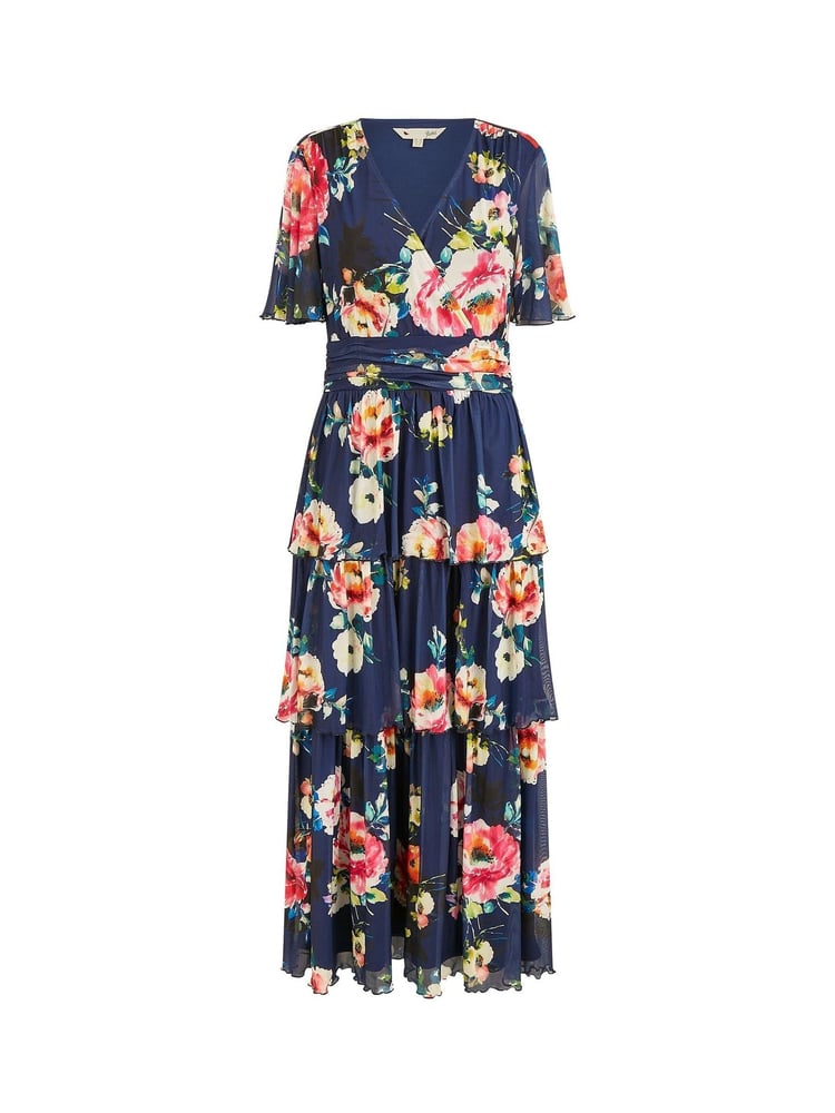 Yumi Blue Floral Mesh Tiered Maxi Dress - Image 5 of 5