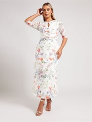 Yours Curve White London Keyhole Mesh Dress - Image 1 of 4