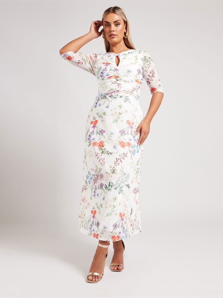 Yours Curve White London Keyhole Mesh Dress - Image 1 of 4