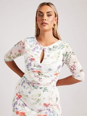 Yours Curve White London Keyhole Mesh Dress - Image 2 of 4