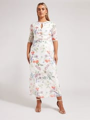 Yours Curve White London Keyhole Mesh Dress - Image 4 of 4