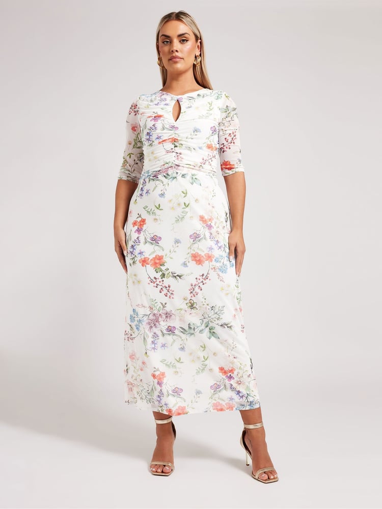 Yours Curve White London Keyhole Mesh Dress - Image 4 of 4