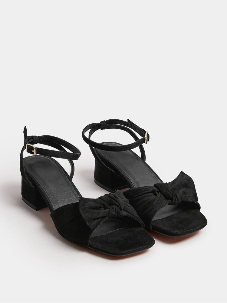 Yours Curve Black Extra Wide Fit Wide Fit Mid Block Bow Sandals - Image 1 of 4